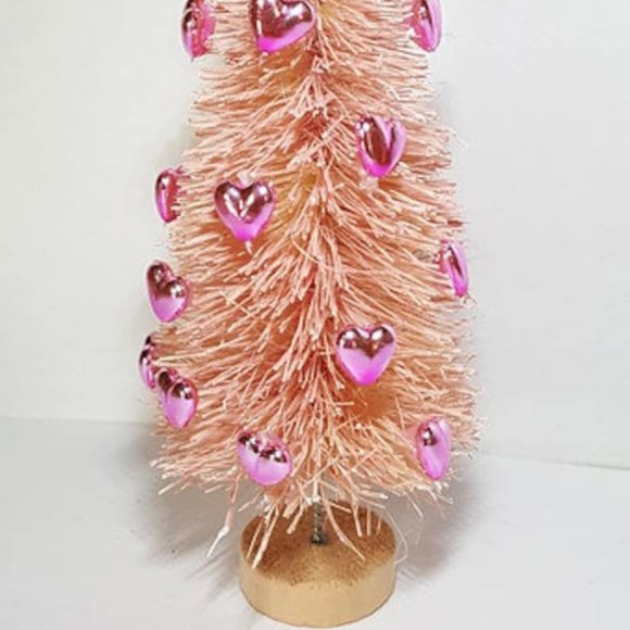 5" Tall VALENTINE'S DAY Pink w/ Pink Hearts Sisal Tree Decor Gift - Picture 2 of 2